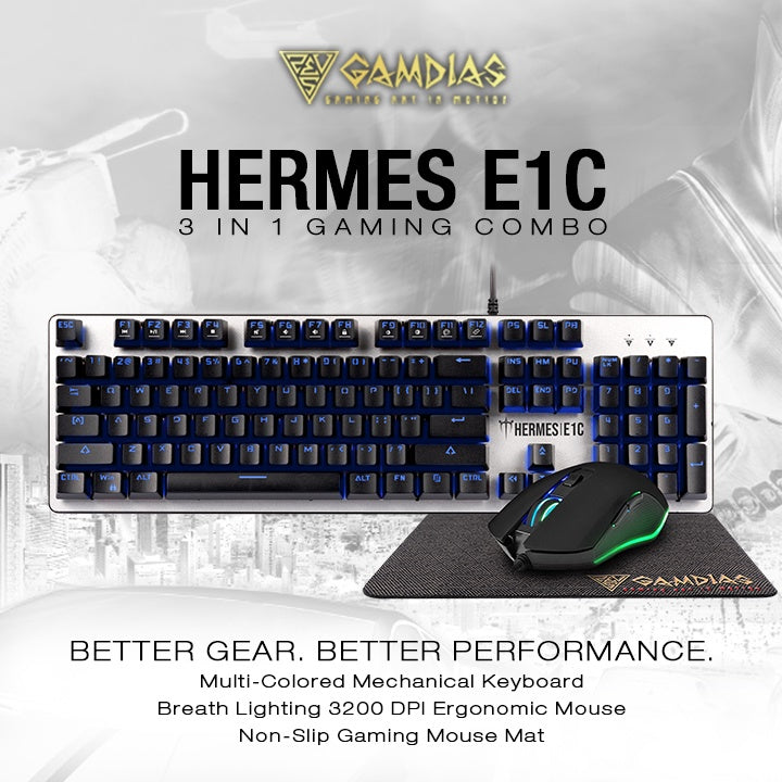 GAMDIAS MECHANICAL KEYBOARD, MOUSE, MAT HERMES E1C 3IN1 COMBO