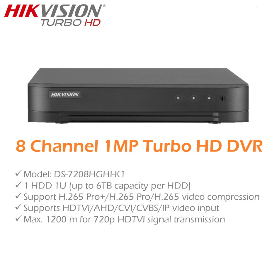 HIKVISION DS-7208HGHI-K1 8 CHANNEL H.265 PRO+/H  1MP DVR